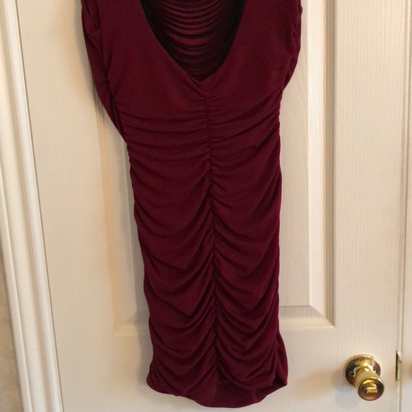Deep Red Rauched Dress-Draped String Back - Picture 4 of 4